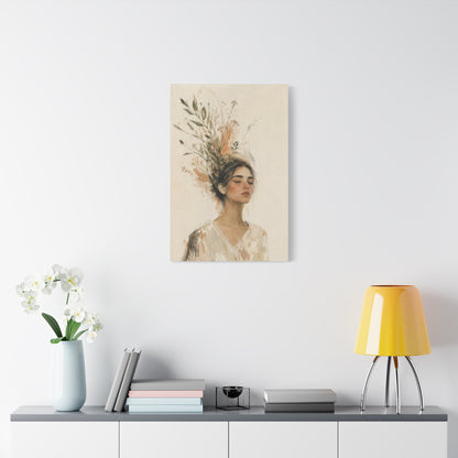 Botanical Serenity Woman Portrait Canvas Wall Art