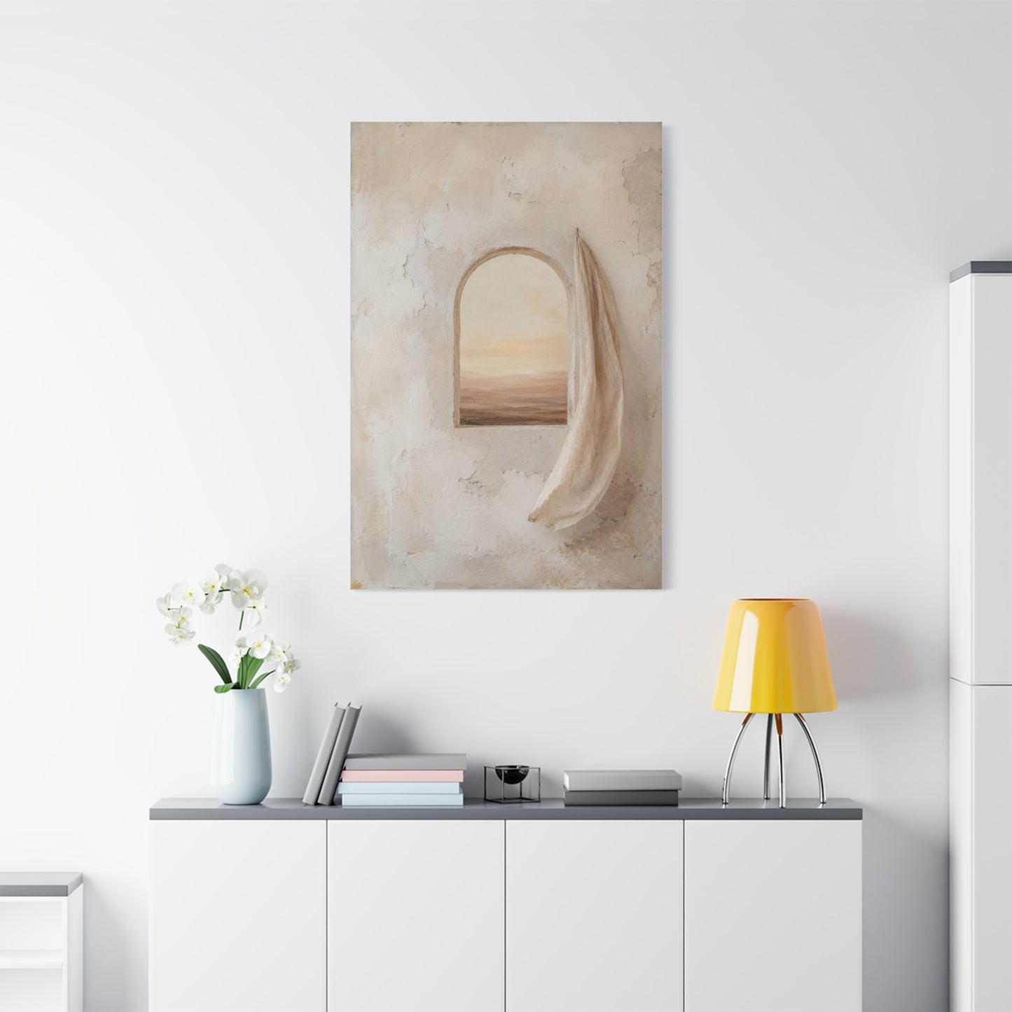 Minimalist Arched Window Neutral Landscape Canvas Wall Art