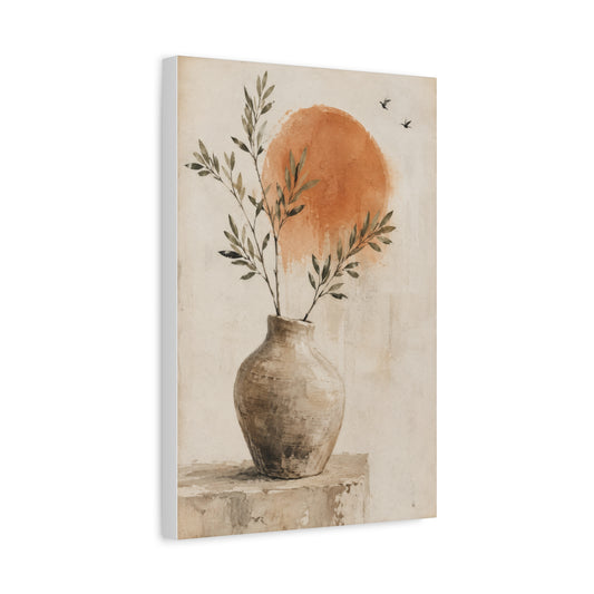 Terracotta Sun Botanical Vase Minimalist Canvas Wall Art
