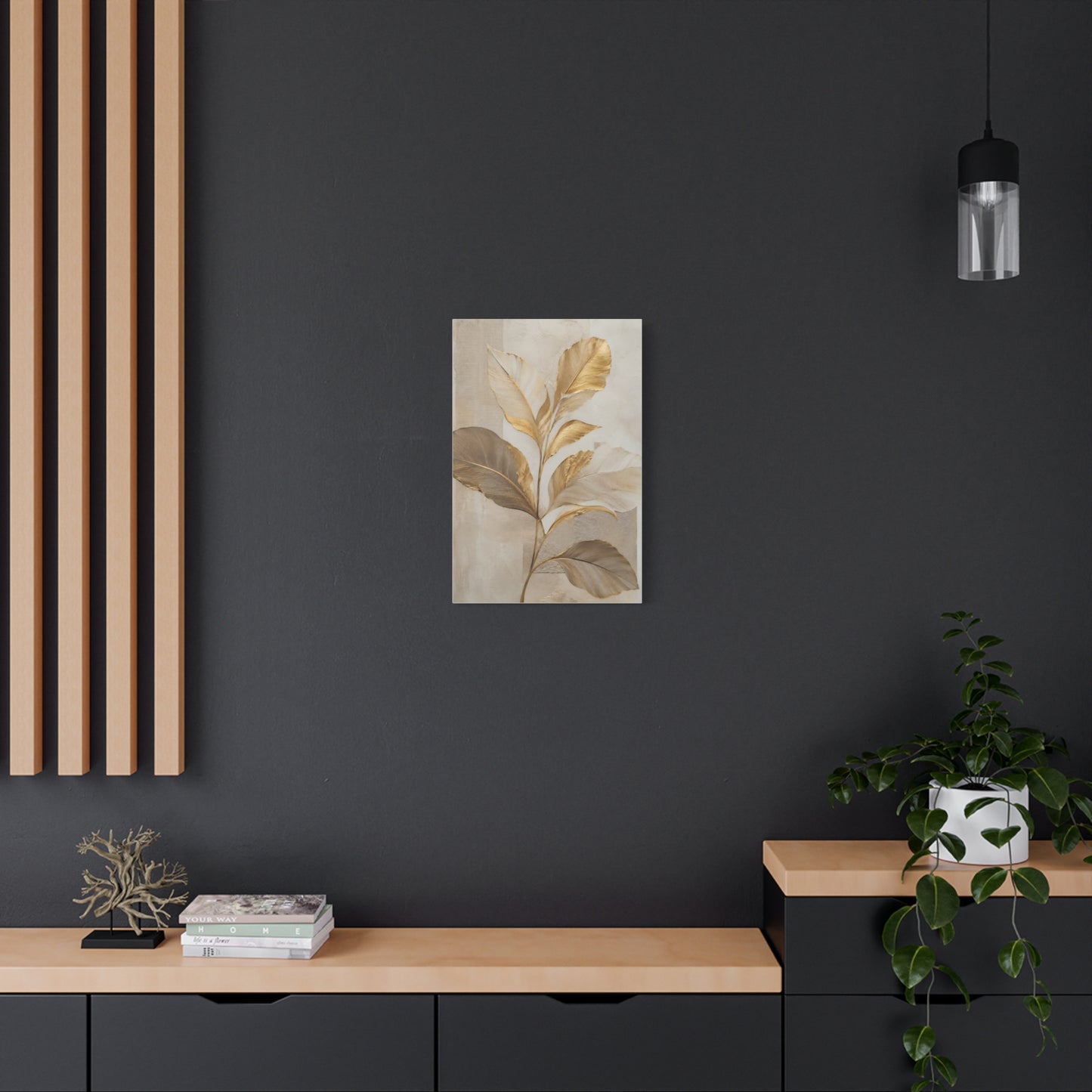 Minimal Botanical Canvas Wall Art in Soft Gold & Neutral Tones