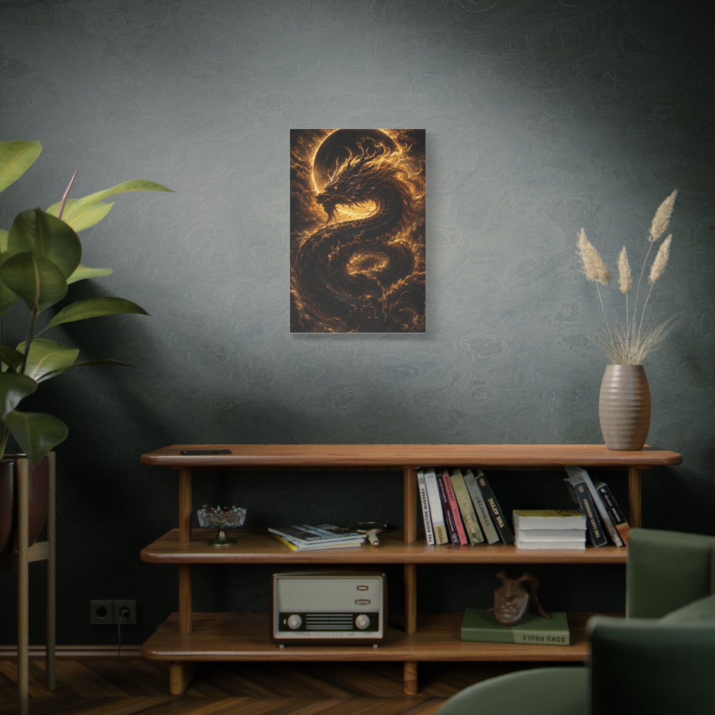 Black Dragon Canvas Wall Art – Celestial Mythic Statement Piece