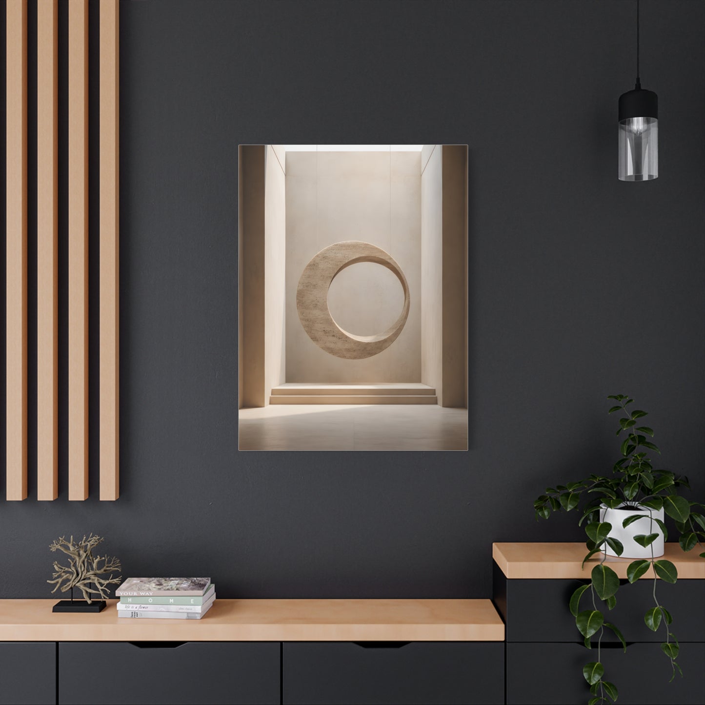 Suspended Stone Ring | Minimalist Architectural Matte Canvas Wall Art