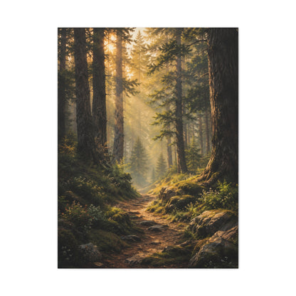 Forest Path Canvas Wall Art – Golden Woodland Landscape