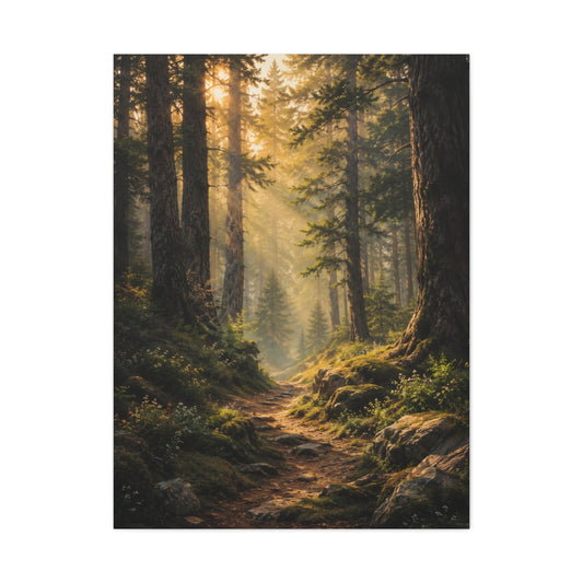 Forest Path Canvas Wall Art – Golden Woodland Landscape