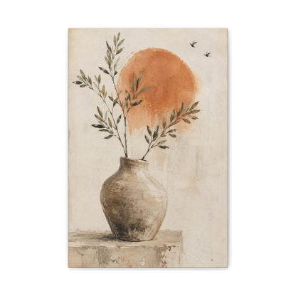 Terracotta Sun Botanical Vase Minimalist Canvas Wall Art