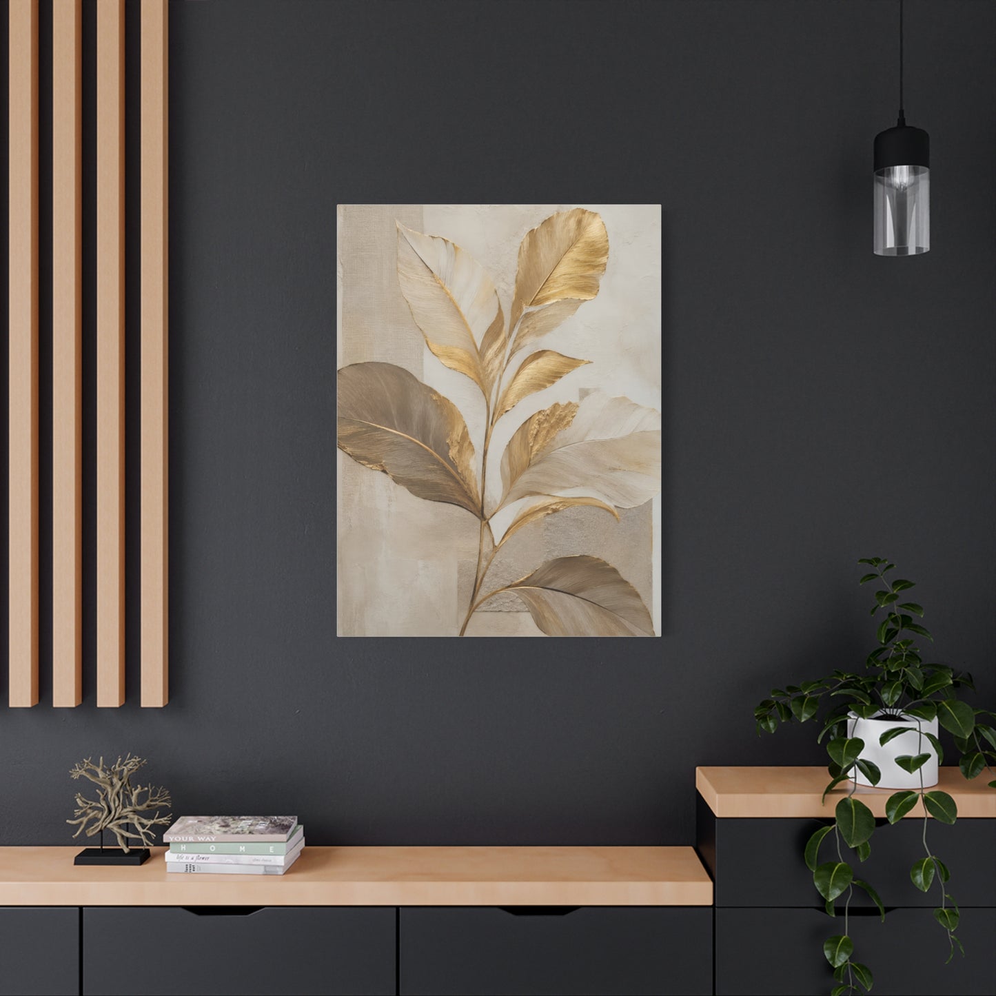 Minimal Botanical Canvas Wall Art in Soft Gold & Neutral Tones