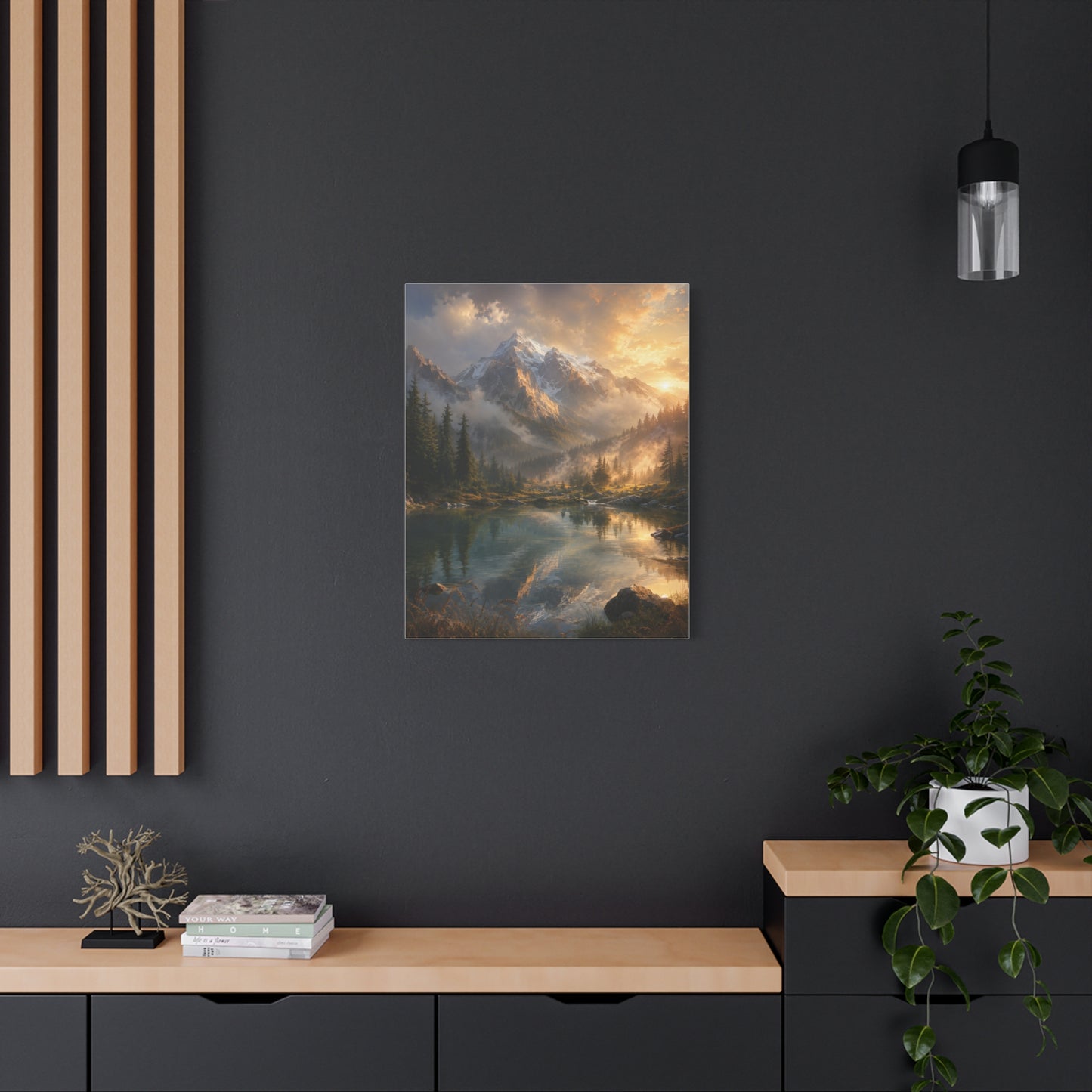 Mountain Lake Canvas Wall Art – Alpine Sunrise Landscape