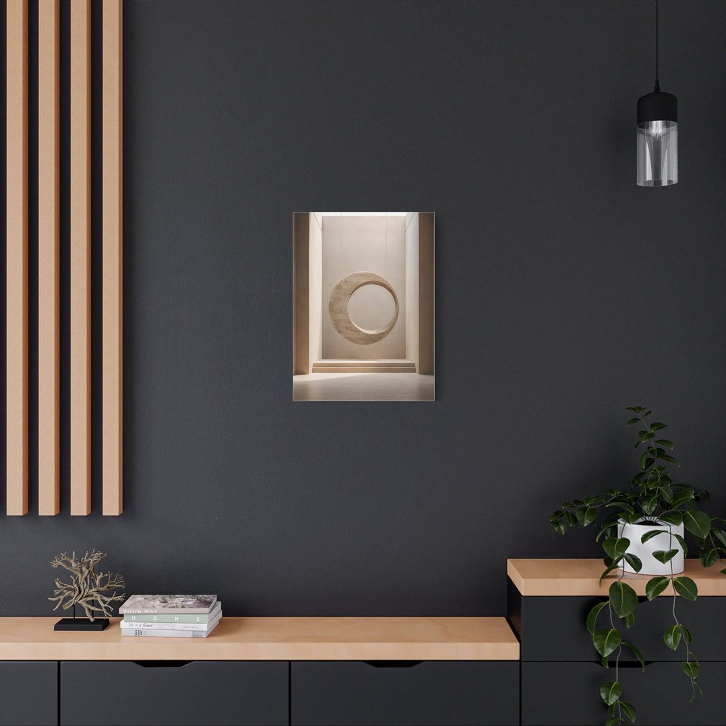 Suspended Stone Ring | Minimalist Architectural Matte Canvas Wall Art
