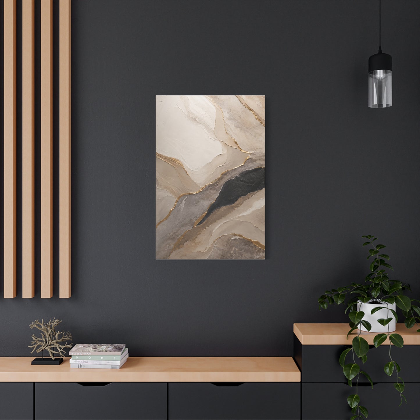 Abstract Marble Canvas Wall Art with Gold Vein Accents