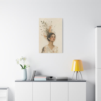 Botanical Serenity Woman Portrait Canvas Wall Art