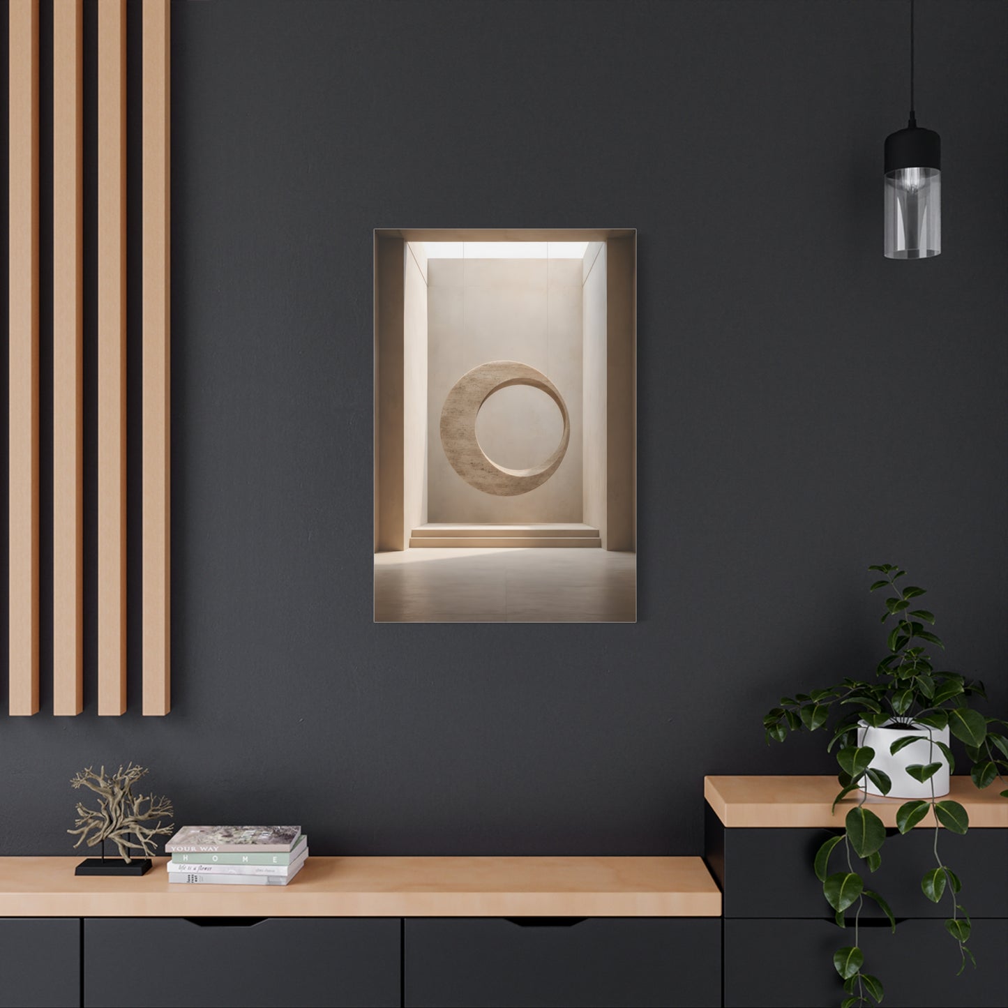 Suspended Stone Ring | Minimalist Architectural Matte Canvas Wall Art