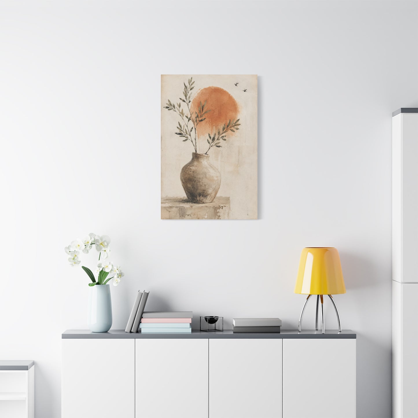 Terracotta Sun Botanical Vase Minimalist Canvas Wall Art