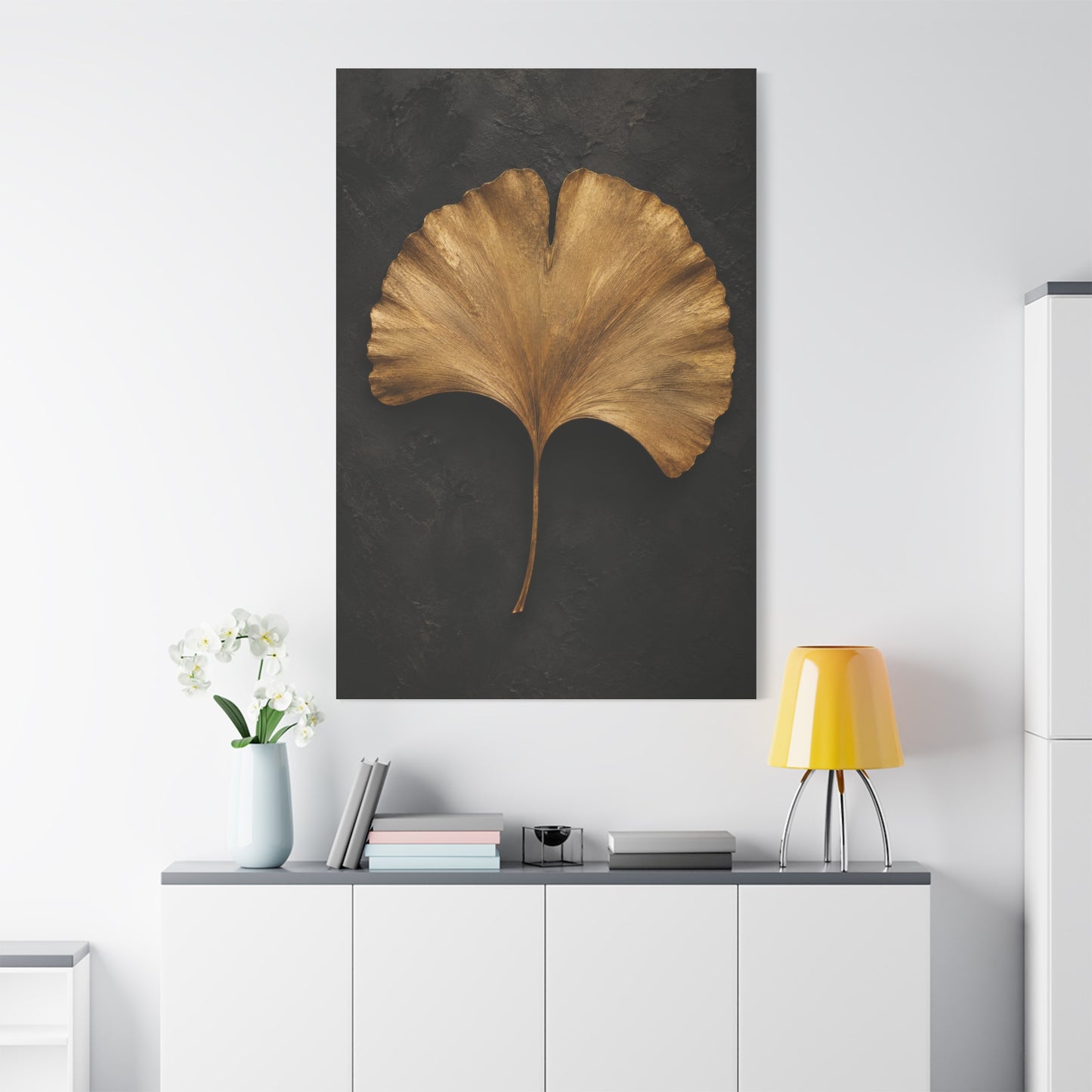 Golden Ginkgo Leaf Wall Art | Minimal Botanical Canvas