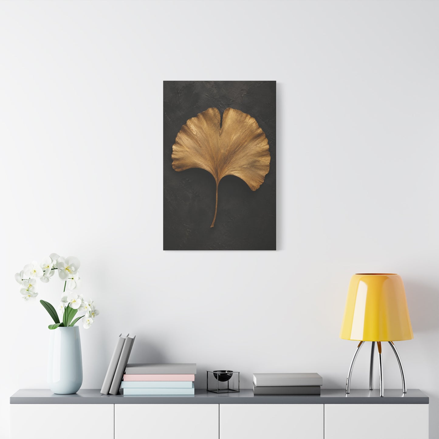 Golden Ginkgo Leaf Wall Art | Minimal Botanical Canvas