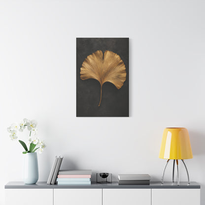 Golden Ginkgo Leaf Wall Art | Minimal Botanical Canvas