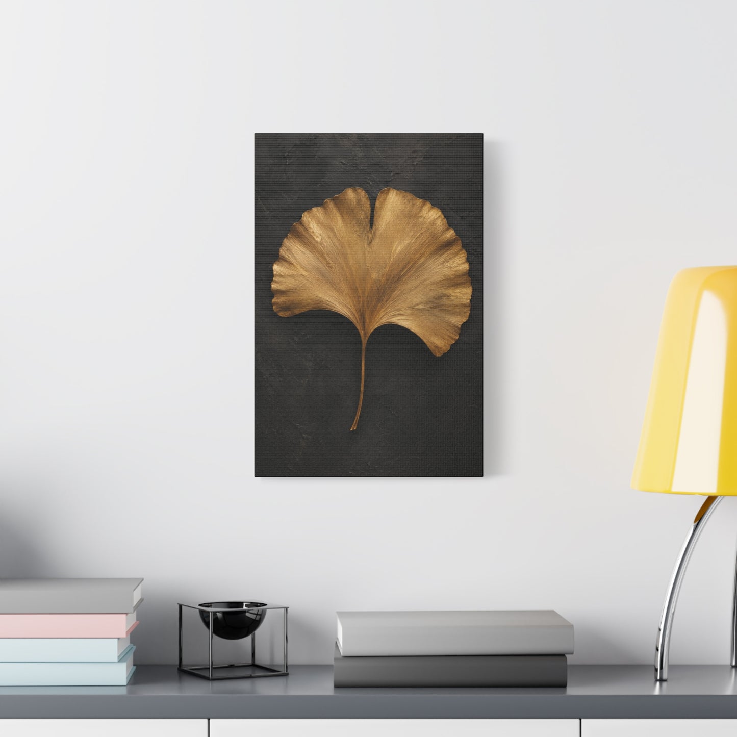 Golden Ginkgo Leaf Wall Art | Minimal Botanical Canvas