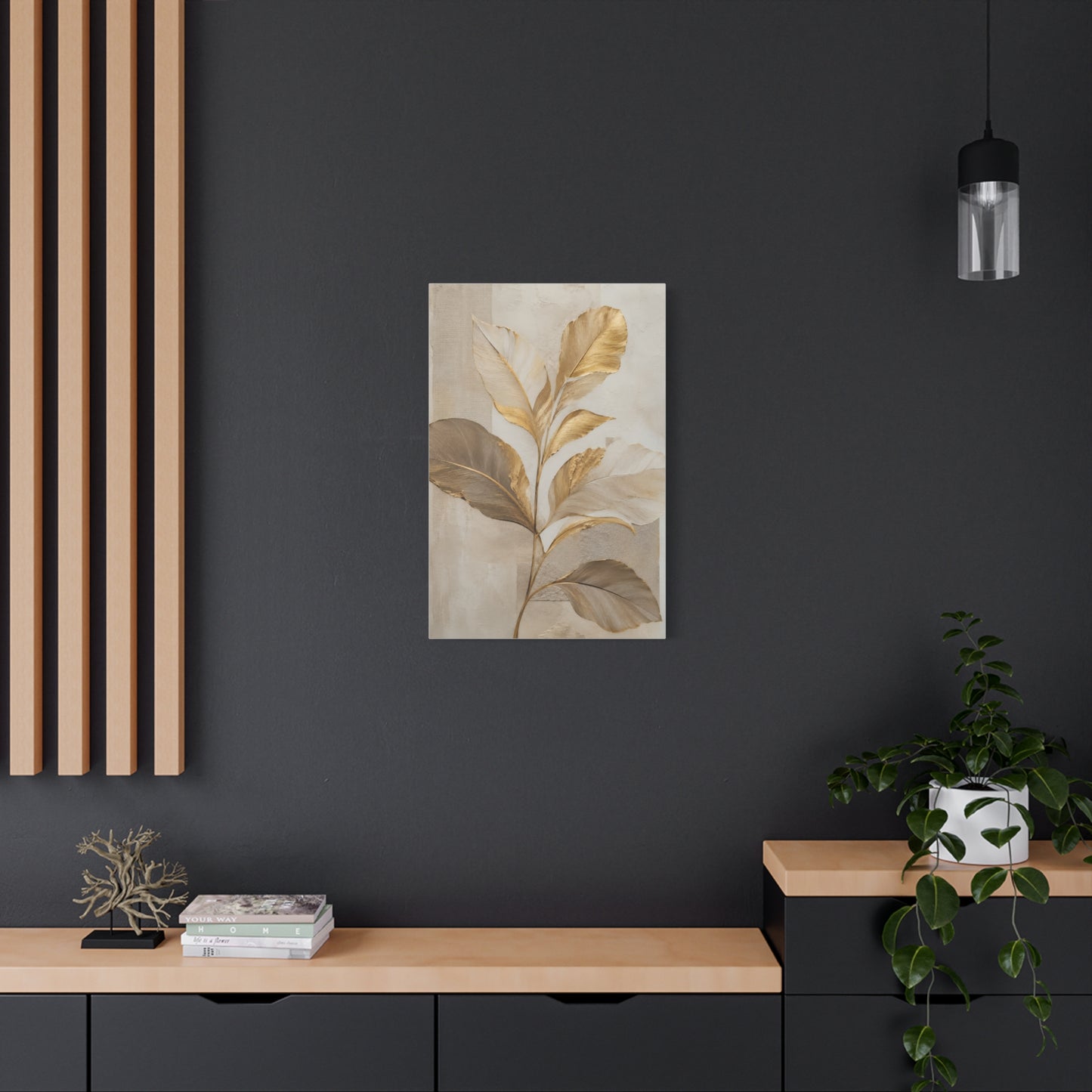 Minimal Botanical Canvas Wall Art in Soft Gold & Neutral Tones
