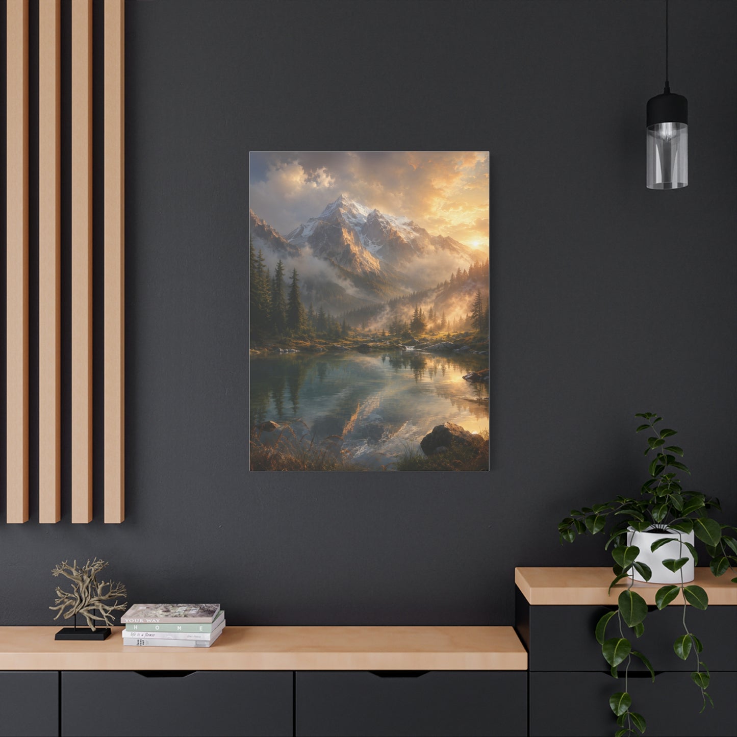 Mountain Lake Canvas Wall Art – Alpine Sunrise Landscape