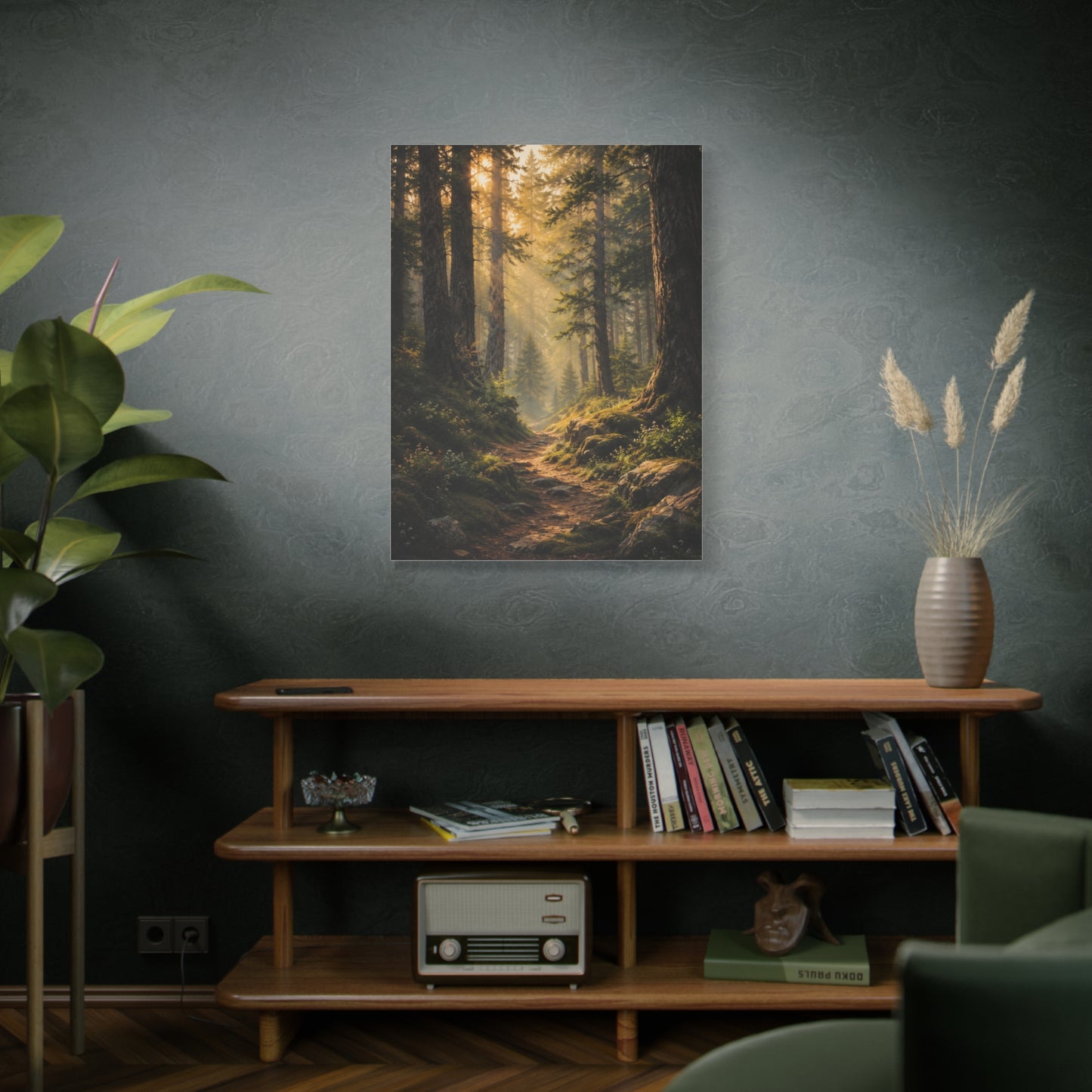 Forest Path Canvas Wall Art – Golden Woodland Landscape