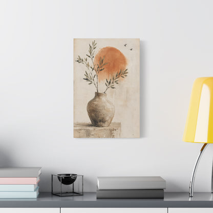 Terracotta Sun Botanical Vase Minimalist Canvas Wall Art