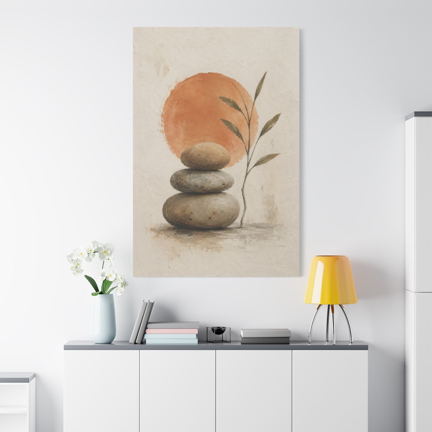 Balanced Stones Zen Canvas Wall Art | Minimal Earth Tone Decor