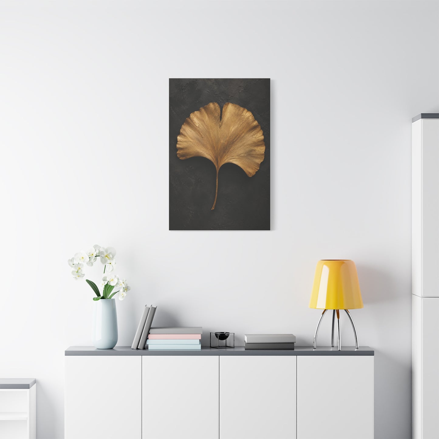 Golden Ginkgo Leaf Wall Art | Minimal Botanical Canvas