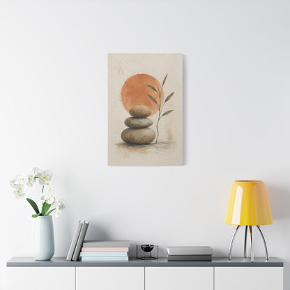 Balanced Stones Zen Canvas Wall Art | Minimal Earth Tone Decor